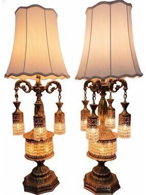 1 Loevsky Hollywood Regency MCM Gothic Glam Crystal Prism Chandelier Table Lamp